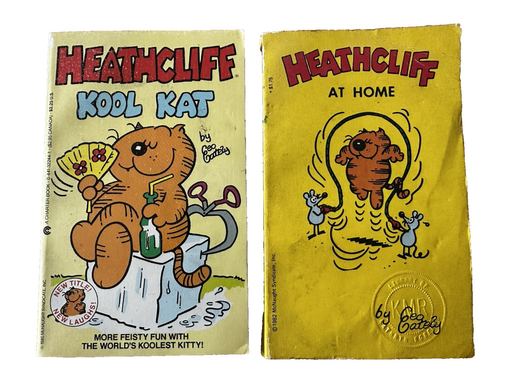 Heathcliff Book Lot of 2, At Home&Kool Kat Comics 1980s PB George Gately VTG